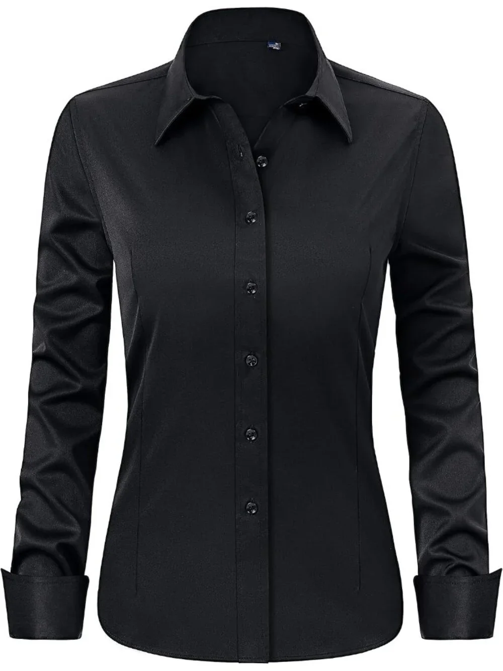 Women's Black Button Down Shirt Wrinkle Free Stretch Long Sleeve Work Shirts